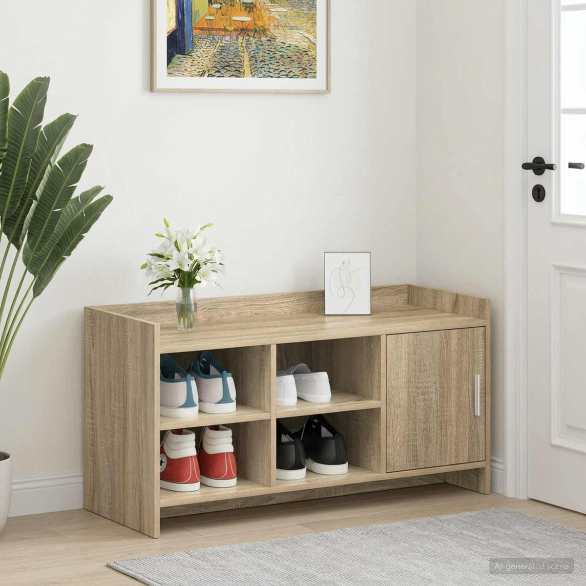 Schoenenkast Sonoma Eiken 100 x 39,5 x 51 cm Bewerkt hout is nu te koop bij PeponiXL, paradijselijk wonen!