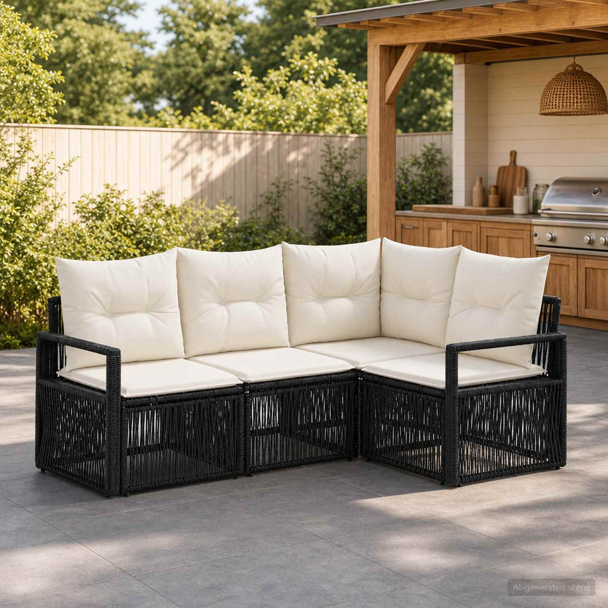 Tuinbankenset 4 pcs Zwart poly rattan is nu te koop bij PeponiXL, paradijselijk wonen!