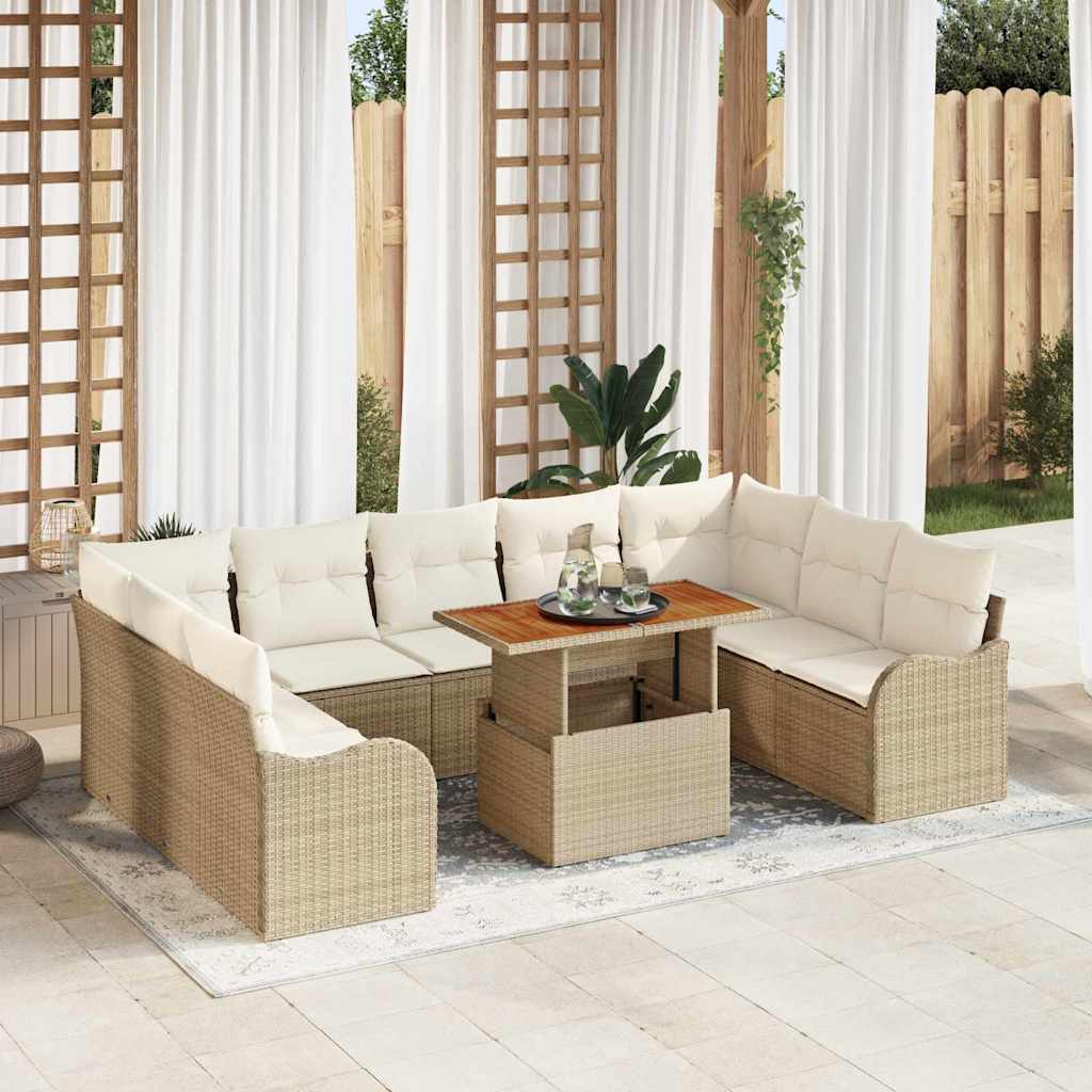 Tuin Sofa Set met kussen 10 pcs beige en crèmekleurig is nu te koop bij PeponiXL, paradijselijk wonen!