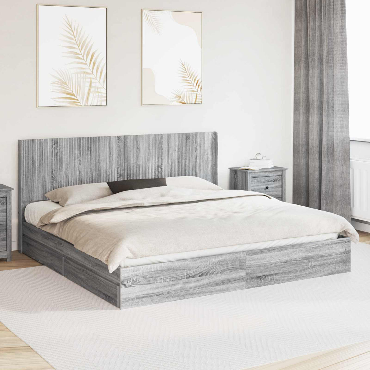 Bedframe met opbergruimte en hoofdbord Grijs sonoma is nu te koop bij PeponiXL, paradijselijk wonen!