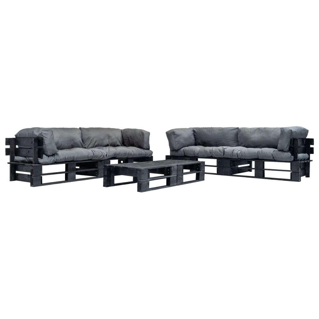 6-delige Loungeset pallet met grijze kussens hout is nu te koop bij PeponiXL, paradijselijk wonen!