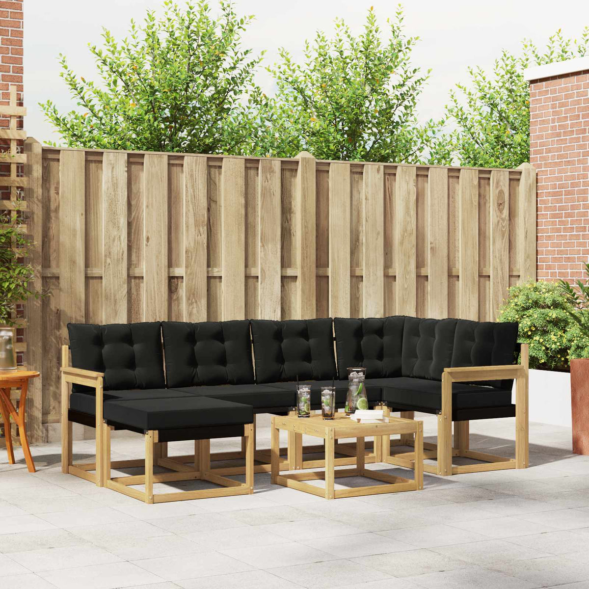 Buiten bankenset met kussen 7 pcs Wit en zwart is nu te koop bij PeponiXL, paradijselijk wonen!