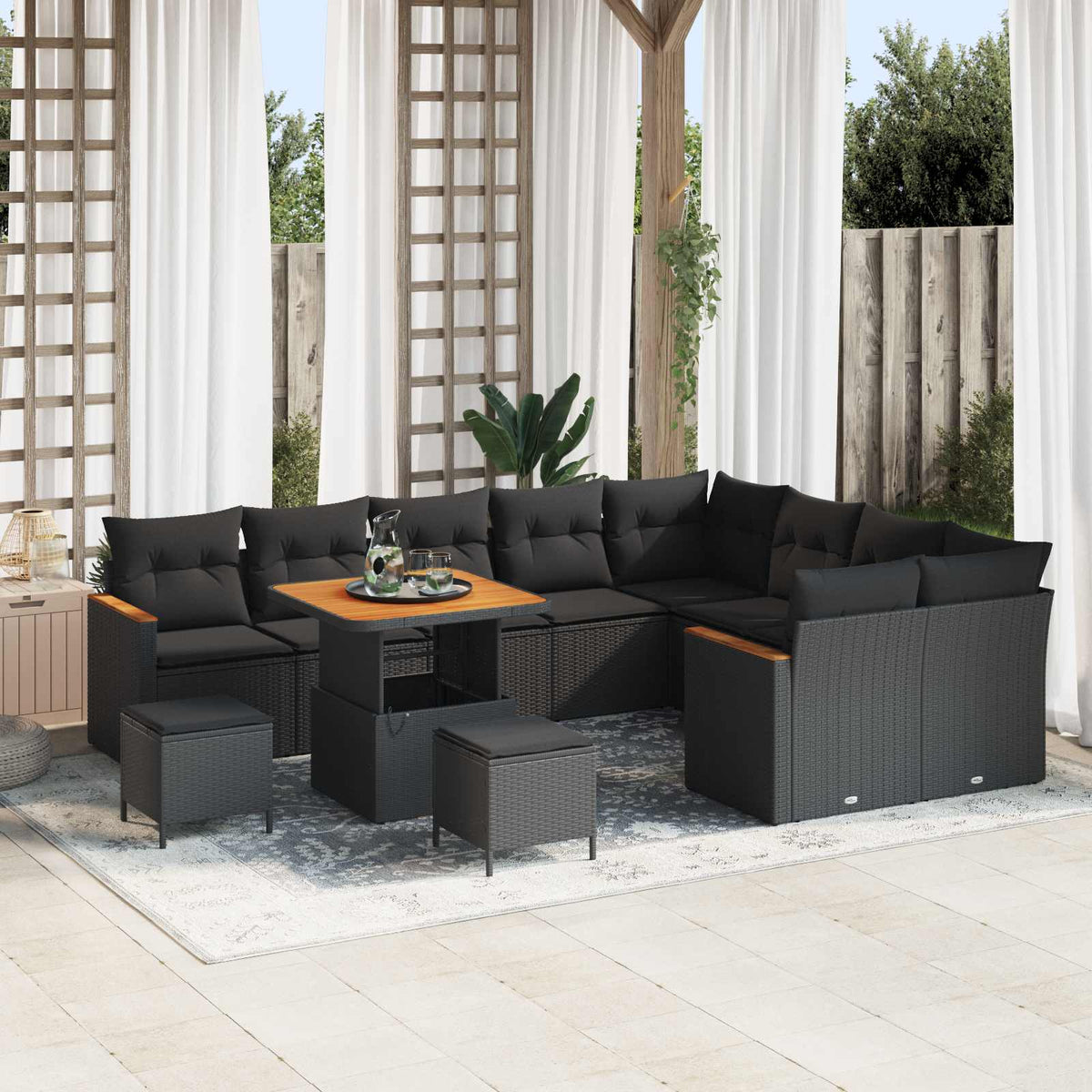 Tuinbankenset 12 pcs Zwart poly rattan is nu te koop bij PeponiXL, paradijselijk wonen!