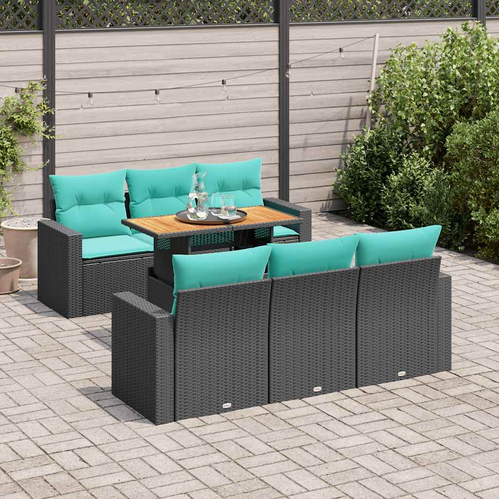 7-delige Loungeset met kussens poly rattan zwart is nu te koop bij PeponiXL, paradijselijk wonen!