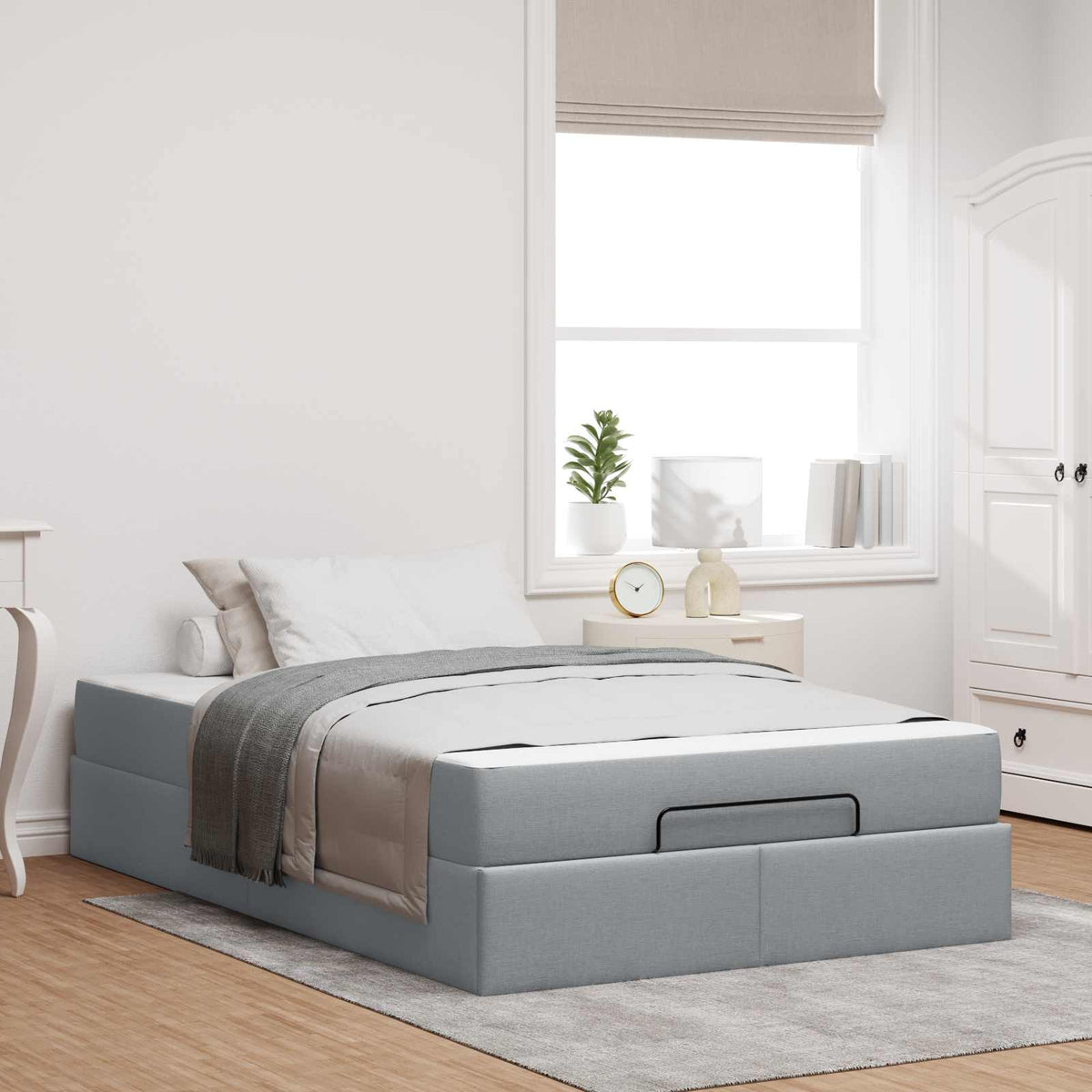 Bedframe met matras 2 pcs Lichtgrijs Stof is nu te koop bij PeponiXL, paradijselijk wonen!