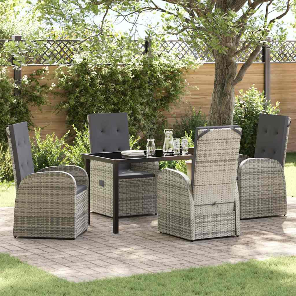 Tuin eettafelset met kussen 5 pcs Grijs poly rattan is nu te koop bij PeponiXL, paradijselijk wonen!