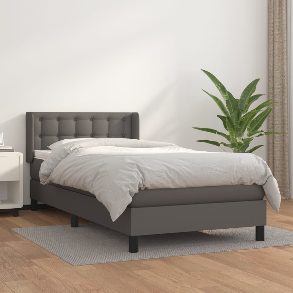 Boxspring met matras kunstleer grijs 90x200 cm is nu te koop bij PeponiXL, paradijselijk wonen!