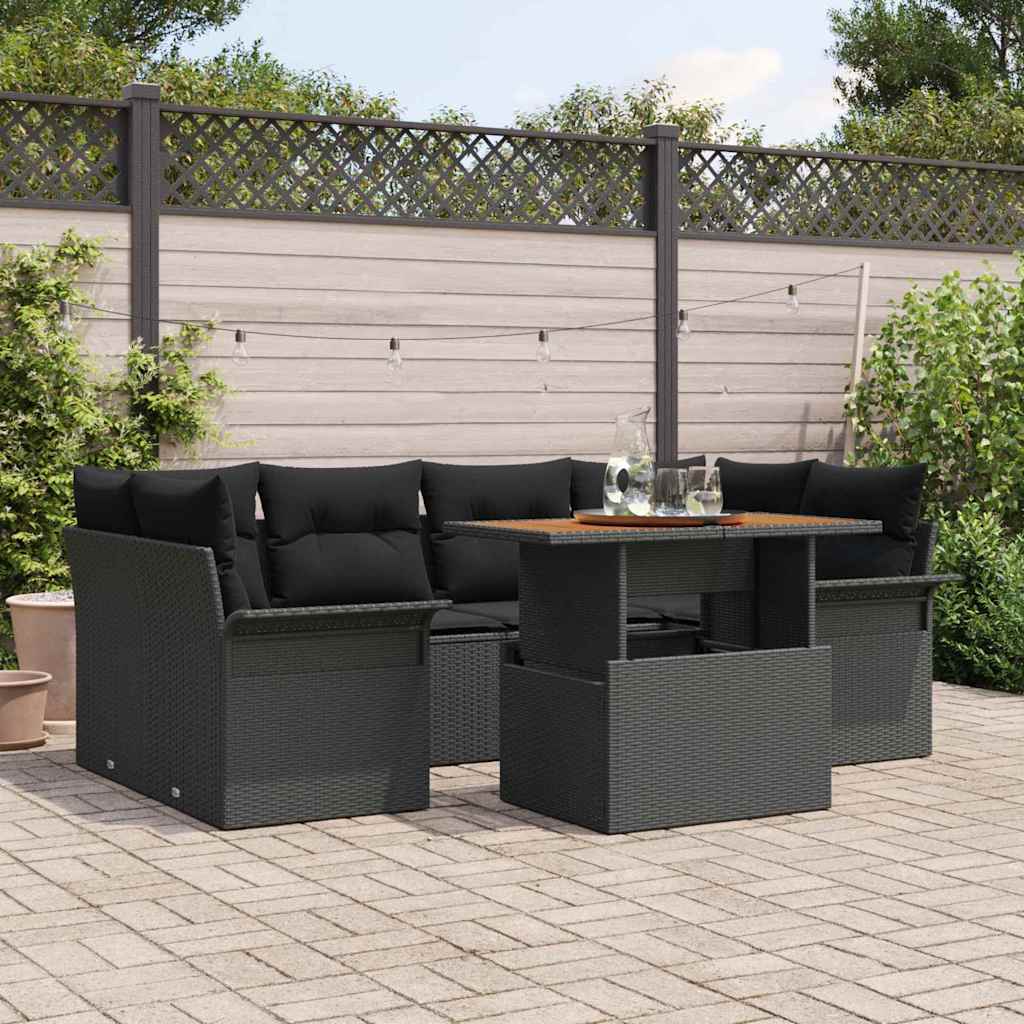 Tuin Sofa Set met kussen 7 pcs Zwart is nu te koop bij PeponiXL, paradijselijk wonen!