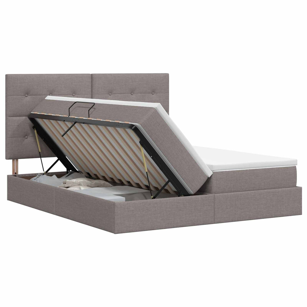 Opslag bed met hoofdeinde met opslag Taupe 180 x 200 cm Stof is nu te koop bij PeponiXL, paradijselijk wonen!