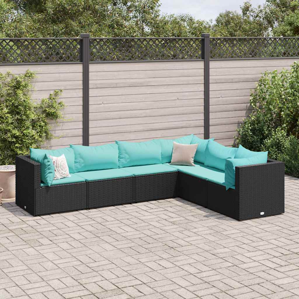 6-delige Loungeset met kussens poly rattan zwart is nu te koop bij PeponiXL, paradijselijk wonen!