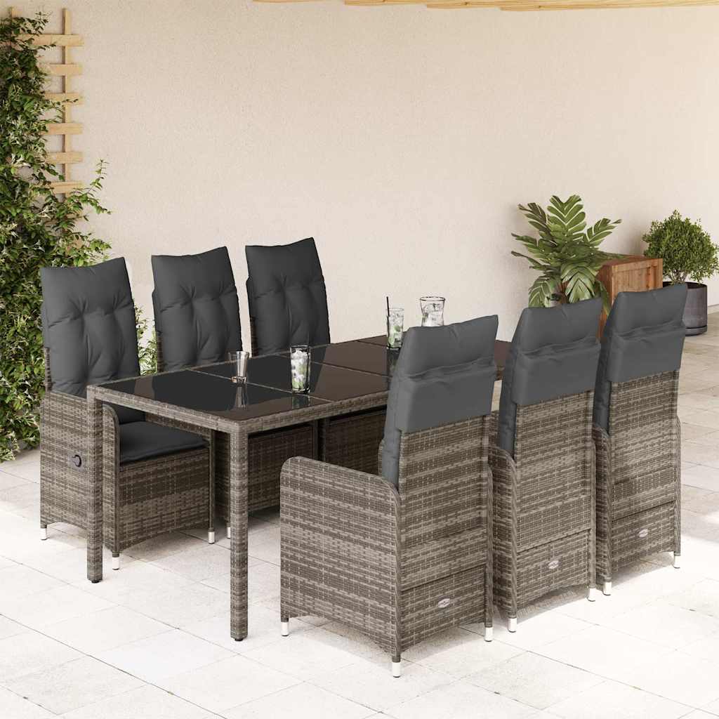 7-delige Bistroset met kussens poly rattan grijs is nu te koop bij PeponiXL, paradijselijk wonen!