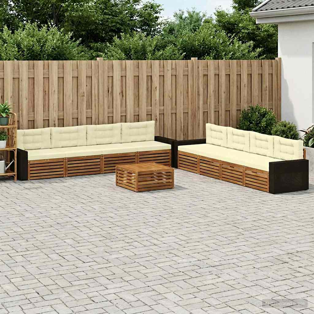 Buiten bankenset met kussen 9 pcs Natuurlijk en Crème Polyester is nu te koop bij PeponiXL, paradijselijk wonen!