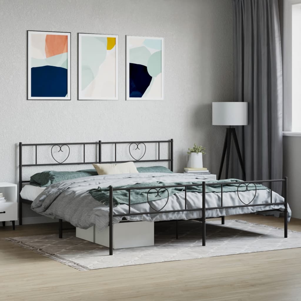 Bedframe met voetbord zonder matras metaal zwart 180x200 cm is nu te koop bij PeponiXL, paradijselijk wonen!