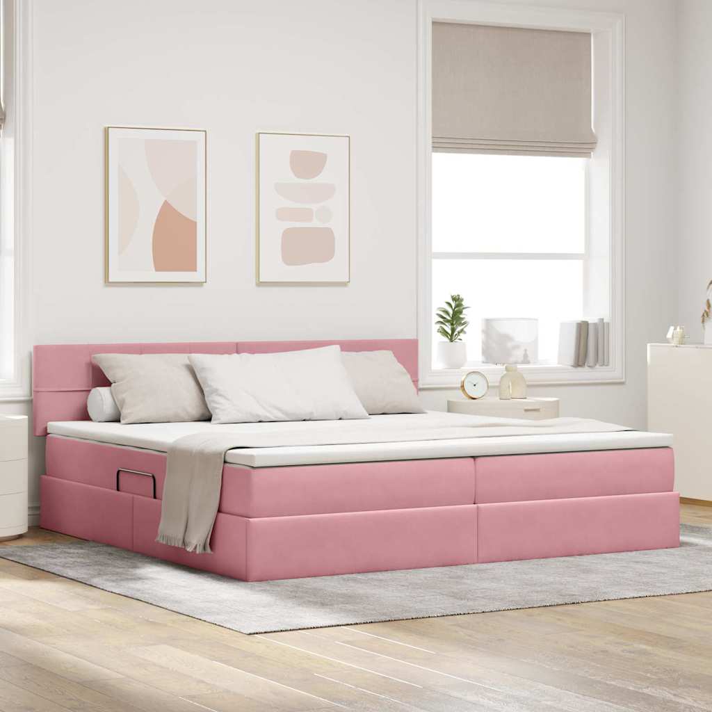 Opbergbed met LED met hoofdeinde Roze 200 x 200 cm Fluweel is nu te koop bij PeponiXL, paradijselijk wonen!