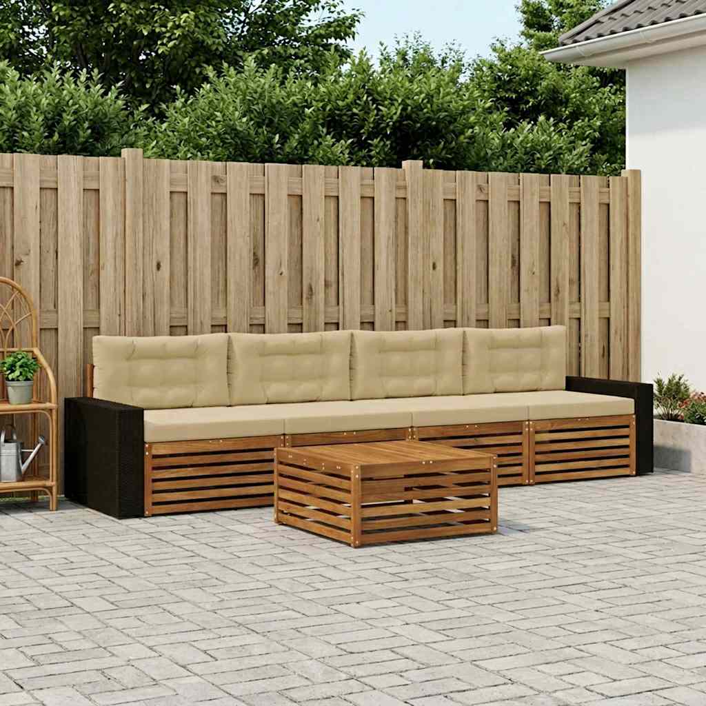 Buiten bankenset 5 pcs Natuurlijk en Beige Massief Acaciahout is nu te koop bij PeponiXL, paradijselijk wonen!