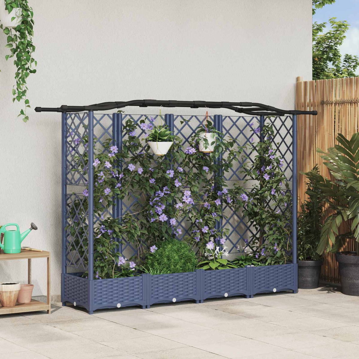 Verhoogd Bed met Trellis en Dak Grijs 203,5 x 40 x 125 cm PP is nu te koop bij PeponiXL, paradijselijk wonen!