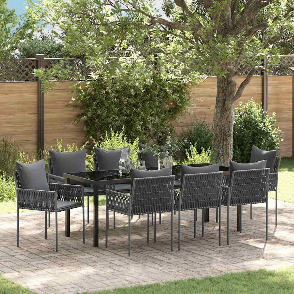Tuin eettafelset 9 pcs Zwart en Grijs PE Rattan is nu te koop bij PeponiXL, paradijselijk wonen!