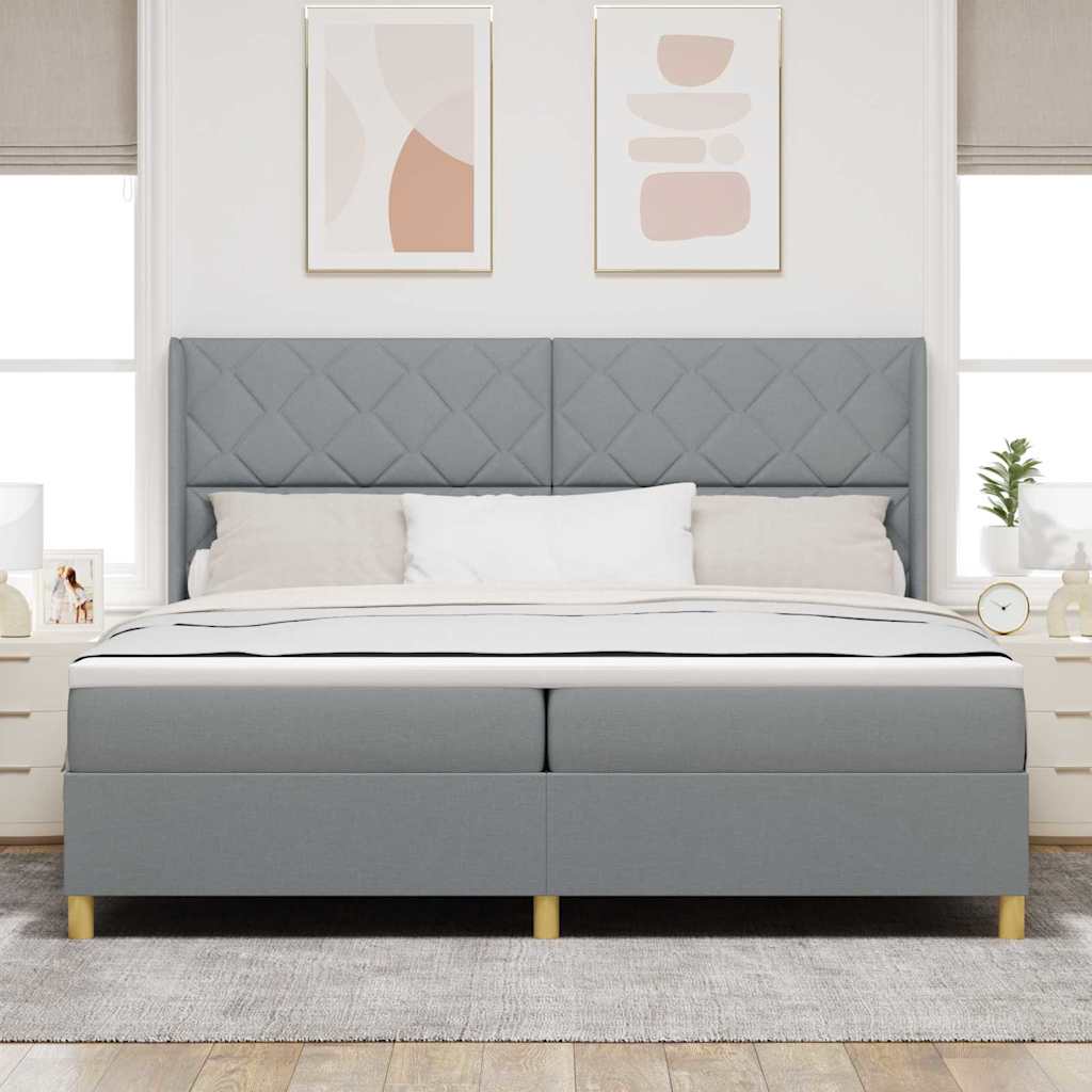 Boxspringbed met matras met LED Lichtgrijs 200 x 200 cm Stof is nu te koop bij PeponiXL, paradijselijk wonen!