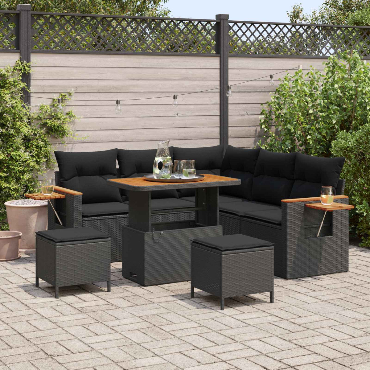 Tuinbankenset 8 pcs Zwart poly rattan is nu te koop bij PeponiXL, paradijselijk wonen!