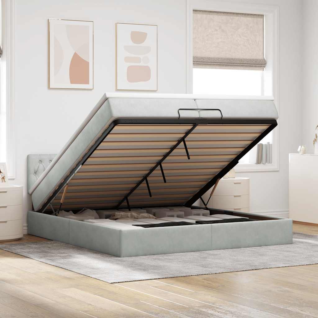 Ottoman bed met matrassen en LED's 200x200cm fluweel lichtgrijs is nu te koop bij PeponiXL, paradijselijk wonen!