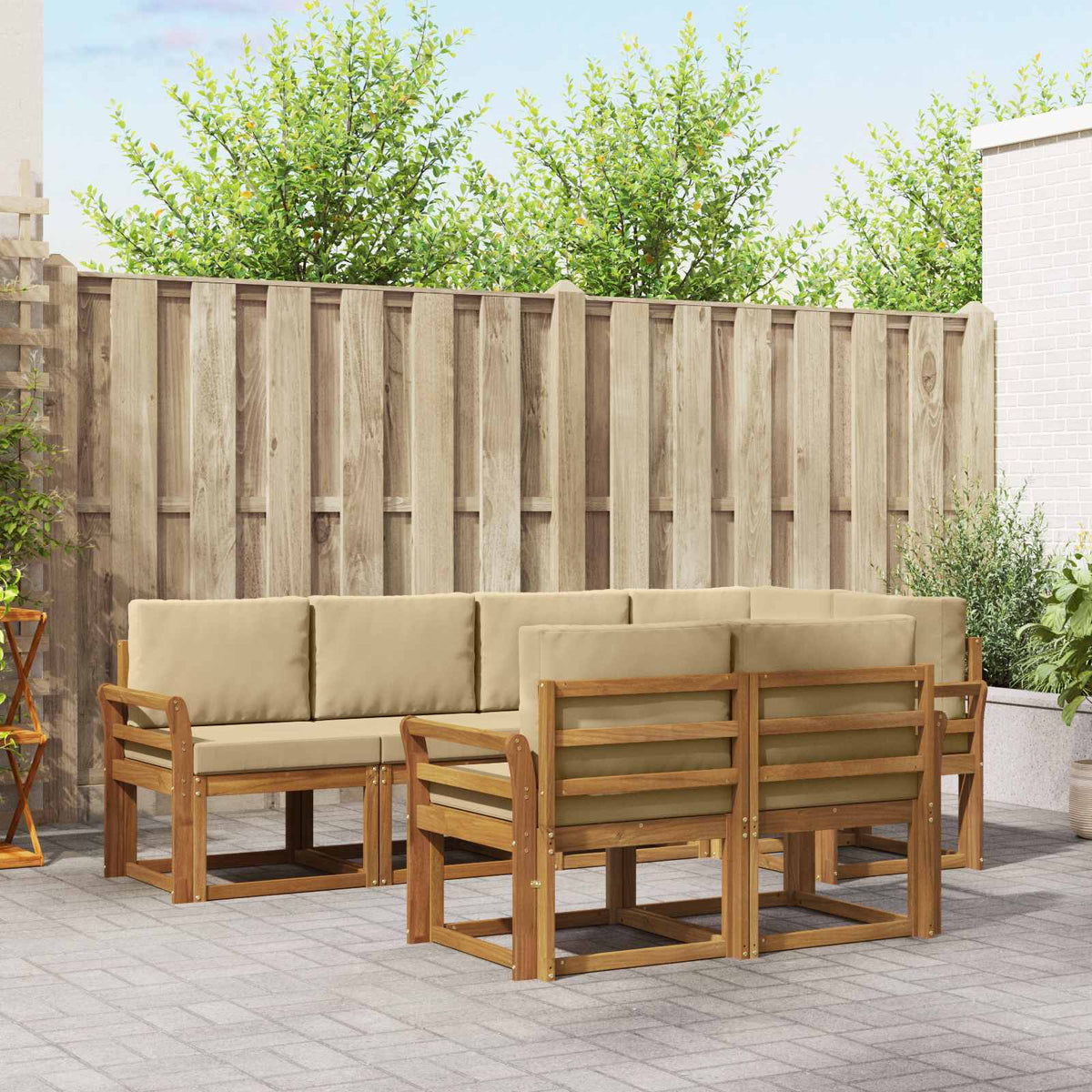 Buiten bankenset met kussen 7 pcs Natuurlijk en Beige is nu te koop bij PeponiXL, paradijselijk wonen!