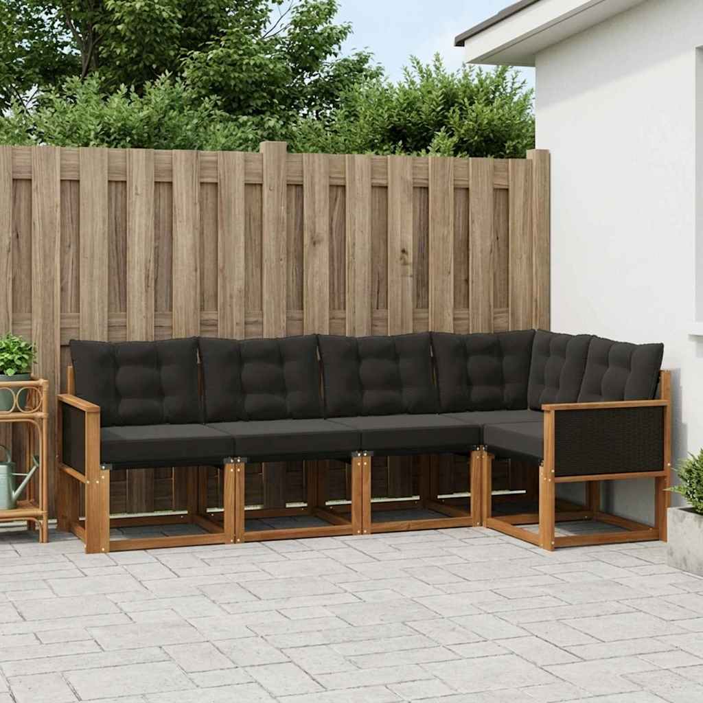 Buiten bankenset met kussen 5 pcs Naturel en Zwart is nu te koop bij PeponiXL, paradijselijk wonen!