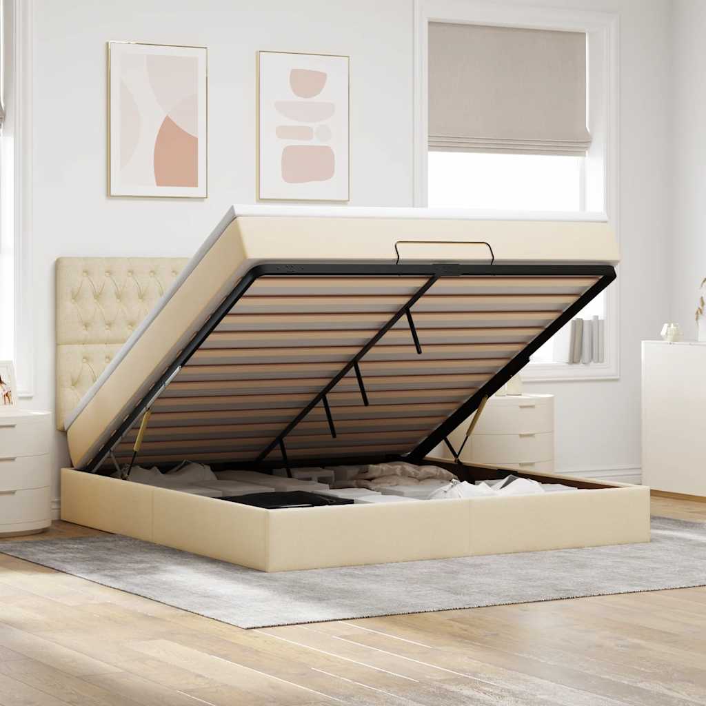 Ottoman bed met matras en LED's 180x200cm stof crèmekleurig is nu te koop bij PeponiXL, paradijselijk wonen!