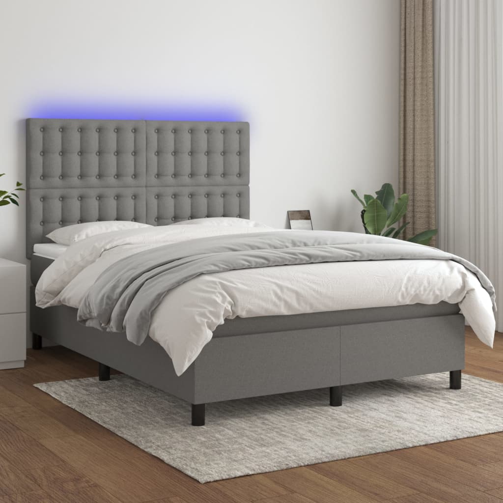 Boxspring met matras en LED stof donkergrijs 140x200 cm is nu te koop bij PeponiXL, paradijselijk wonen!