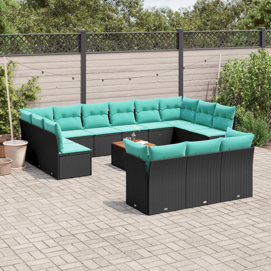 14-delige Loungeset met kussens poly rattan zwart is nu te koop bij PeponiXL, paradijselijk wonen!