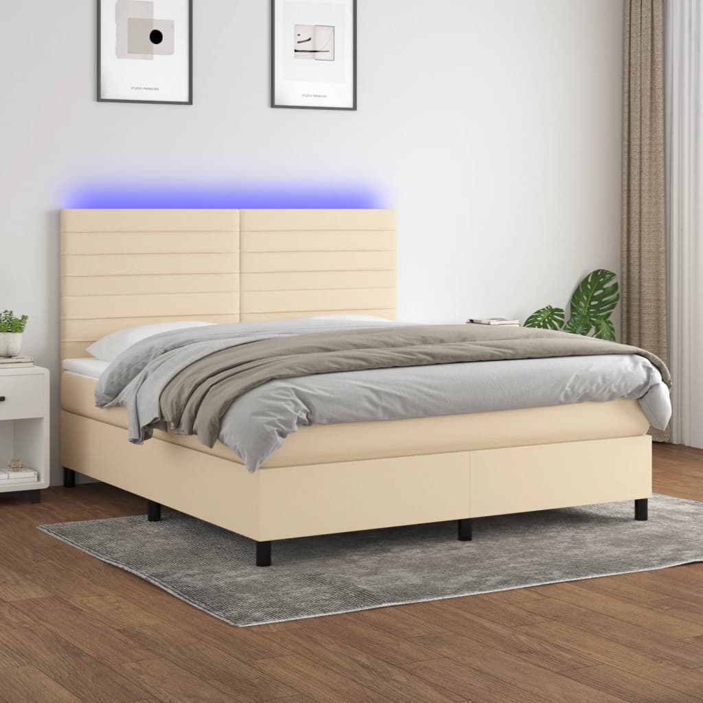 Boxspring met matras en LED stof crèmekleurig 180x200 cm is nu te koop bij PeponiXL, paradijselijk wonen!