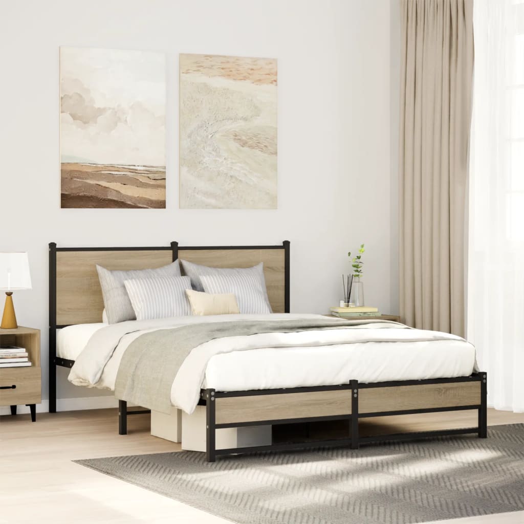 Bedframe zonder matras metaal sonoma eikenkleurig 140x190 cm is nu te koop bij PeponiXL, paradijselijk wonen!