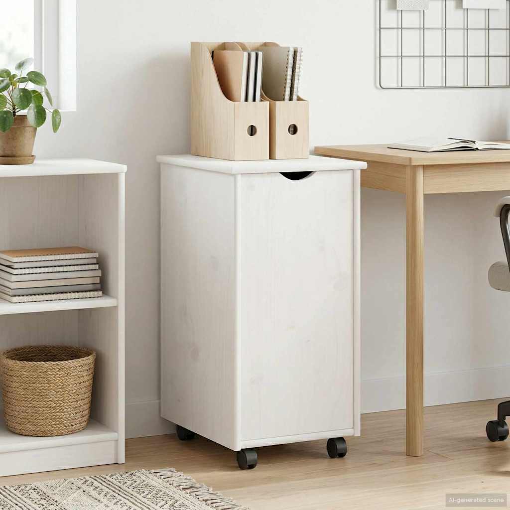 Rolling Kast met wiel Wit 34 x 39 x 65,5 cm Massief Vurenhout is nu te koop bij PeponiXL, paradijselijk wonen!