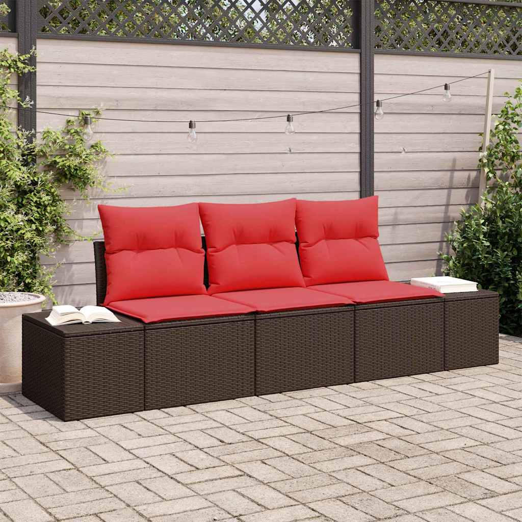 Tuinbankenset 3 st Bruin en Rood poly rattan is nu te koop bij PeponiXL, paradijselijk wonen!