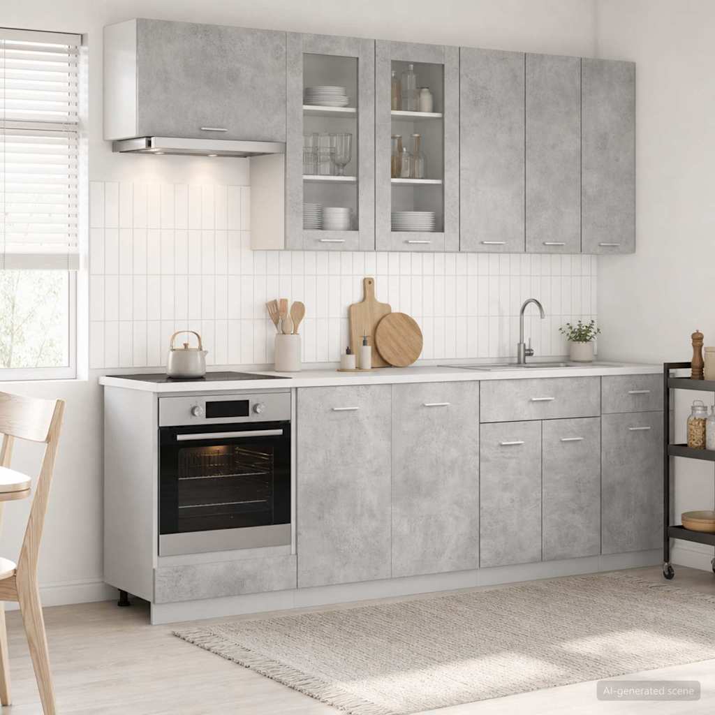 Keukenblok LYON 8 pcs Betongrijs Bewerkt hout is nu te koop bij PeponiXL, paradijselijk wonen!