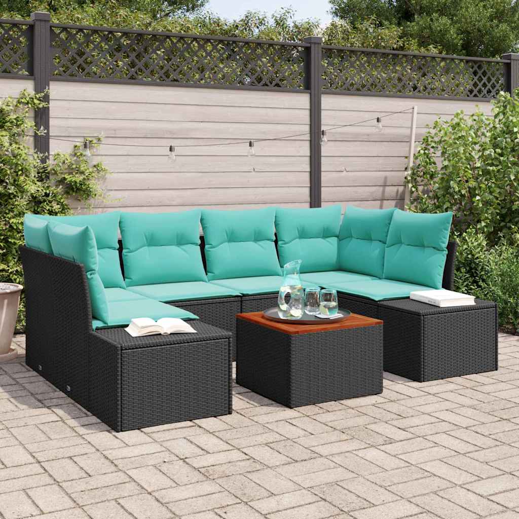 Tuinbankenset met kussen 7 pcs Zwart poly rattan is nu te koop bij PeponiXL, paradijselijk wonen!