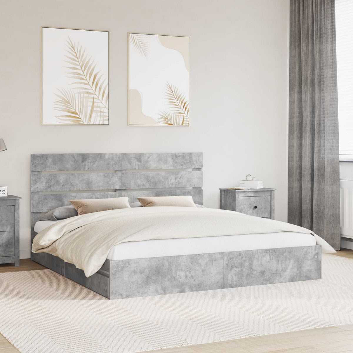 Opslag bed met hoofdeinde Beton Grijs 200 x 200 cm Bewerkt hout is nu te koop bij PeponiXL, paradijselijk wonen!