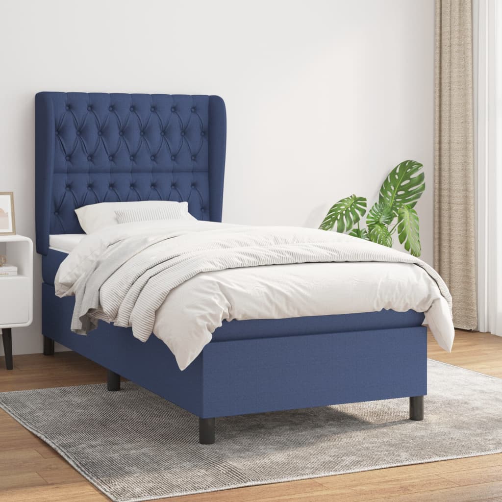 Boxspring met matras stof blauw 90x190 cm is nu te koop bij PeponiXL, paradijselijk wonen!