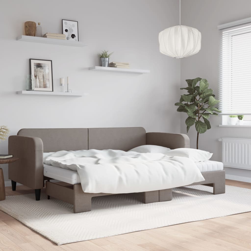 Slaapbank met onderschuifbed en matrassen 80x200 cm stof taupe is nu te koop bij PeponiXL, paradijselijk wonen!