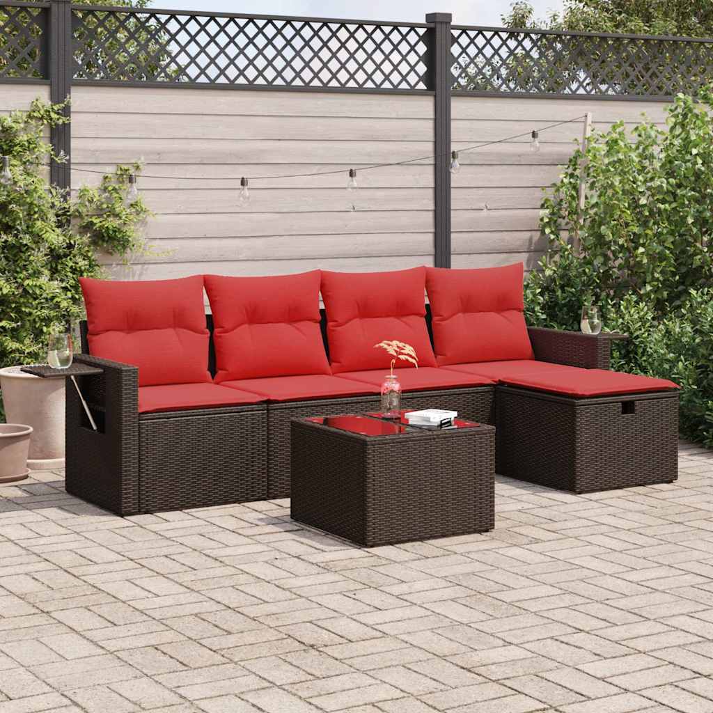 6-delige Loungeset met kussens poly rattan bruin is nu te koop bij PeponiXL, paradijselijk wonen!