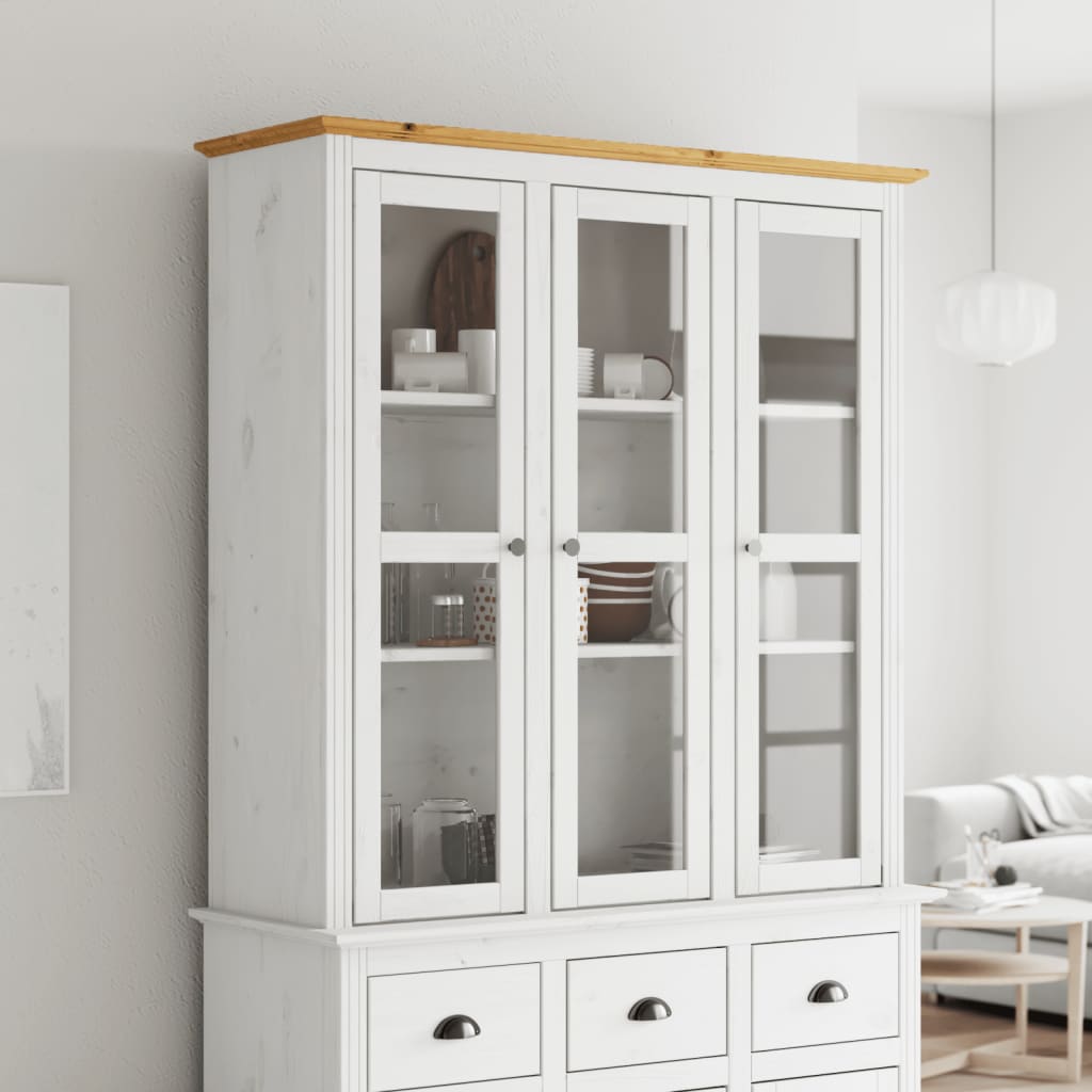 Kast met glazen deuren BODO massief grenenhout wit en bruin is nu te koop bij PeponiXL, paradijselijk wonen!