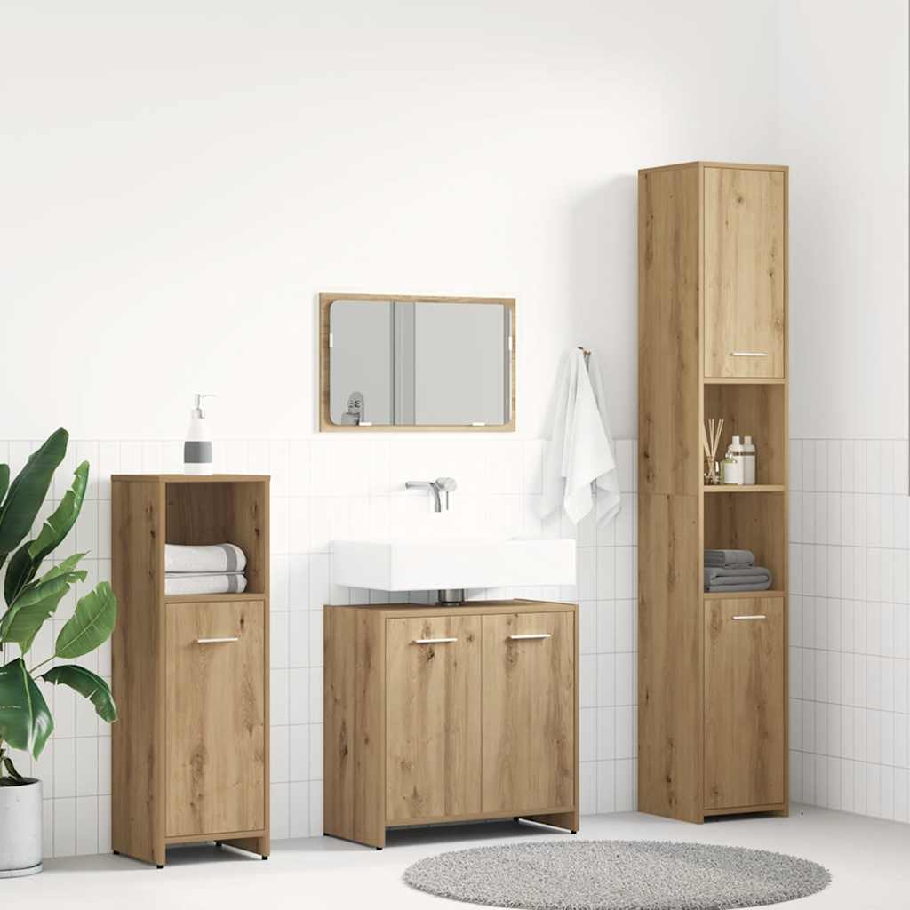 4-delige Badkamermeubelset bewerkt hout artisanaal eikenkleur is nu te koop bij PeponiXL, paradijselijk wonen!