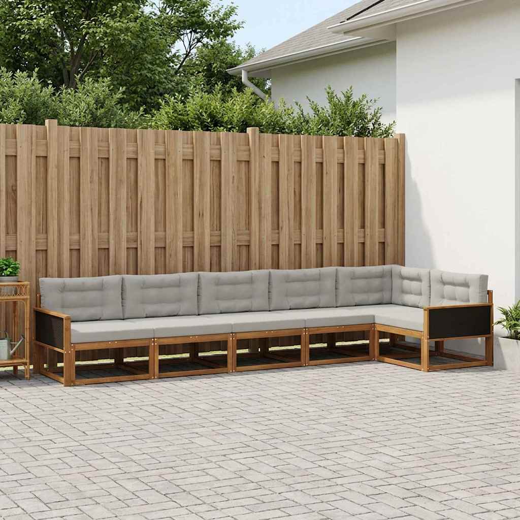 Buiten bankenset met kussen 6 pcs Natuurlijk en Lichtgrijs is nu te koop bij PeponiXL, paradijselijk wonen!