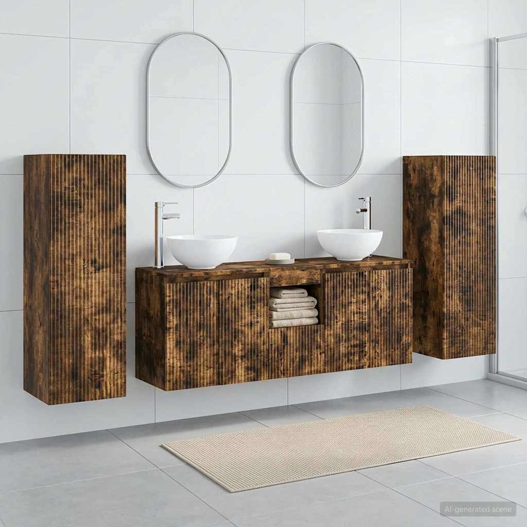Badkamermeubelset 5 st Gerookt eiken 33 x 34,5 x 100 cm is nu te koop bij PeponiXL, paradijselijk wonen!
