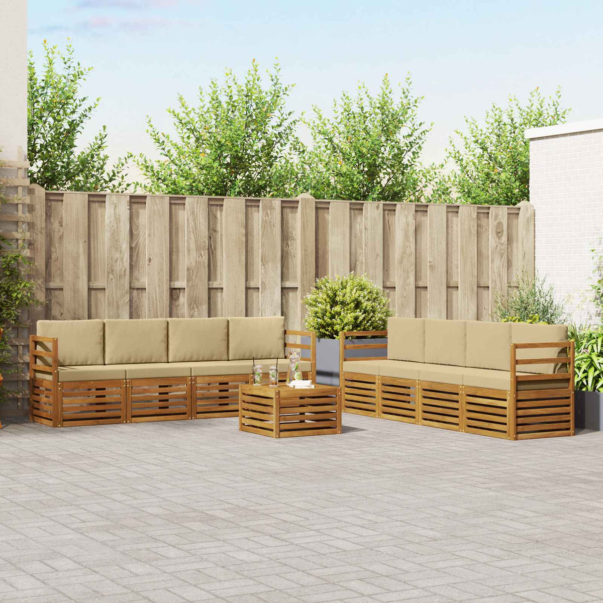 Sofa-Sets 9 pcs Natuurlijk en Beige Massief Acaciahout is nu te koop bij PeponiXL, paradijselijk wonen!