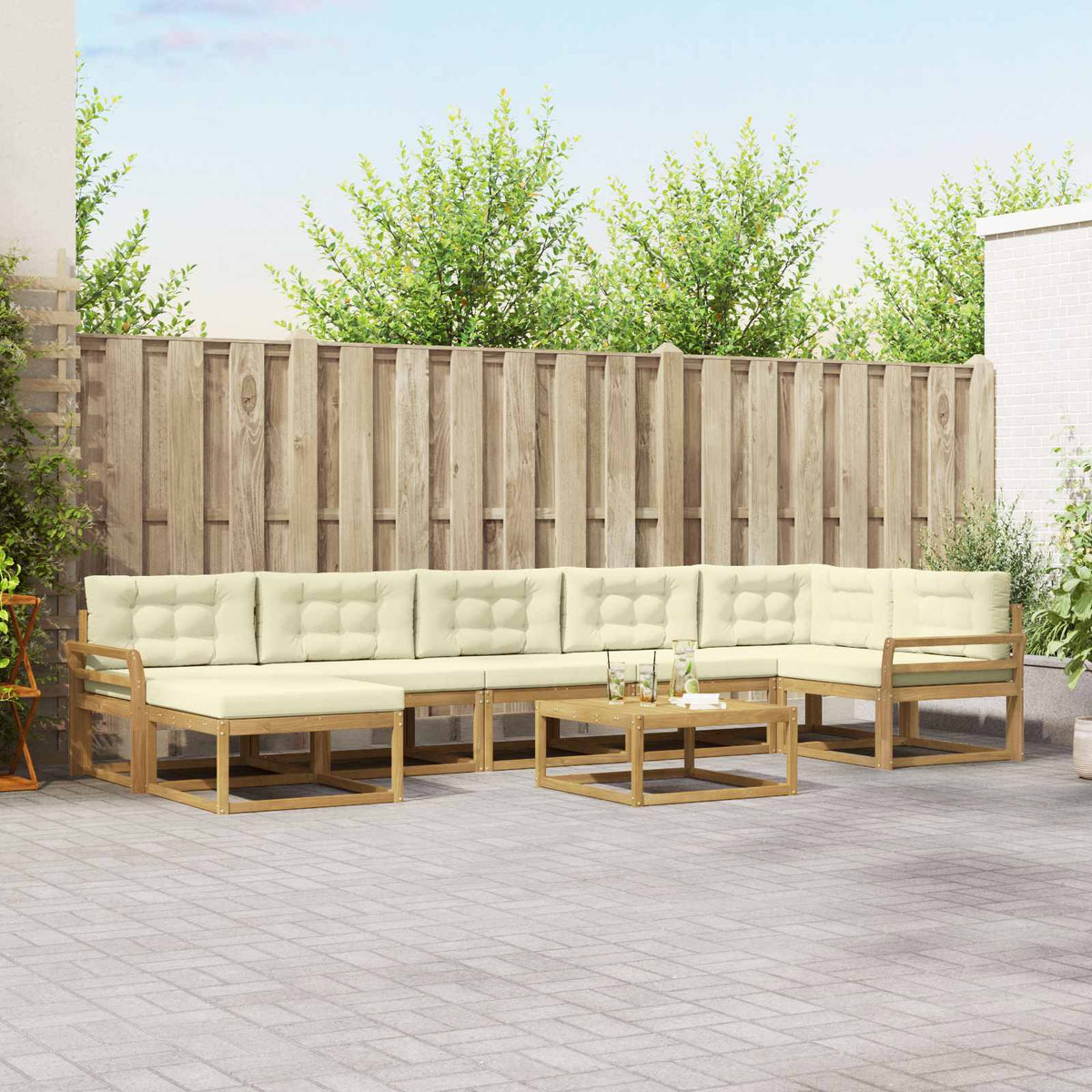 Buiten bankenset 8 pcs Wit en crèmekleurig is nu te koop bij PeponiXL, paradijselijk wonen!