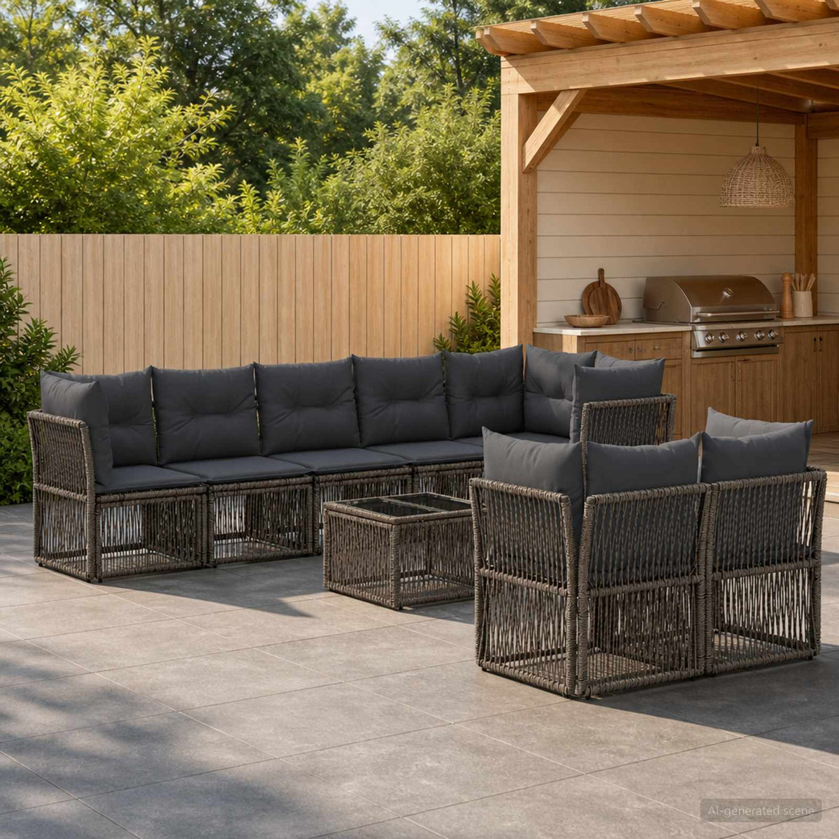 Tuinbankenset 9 pcs Grijs poly rattan is nu te koop bij PeponiXL, paradijselijk wonen!