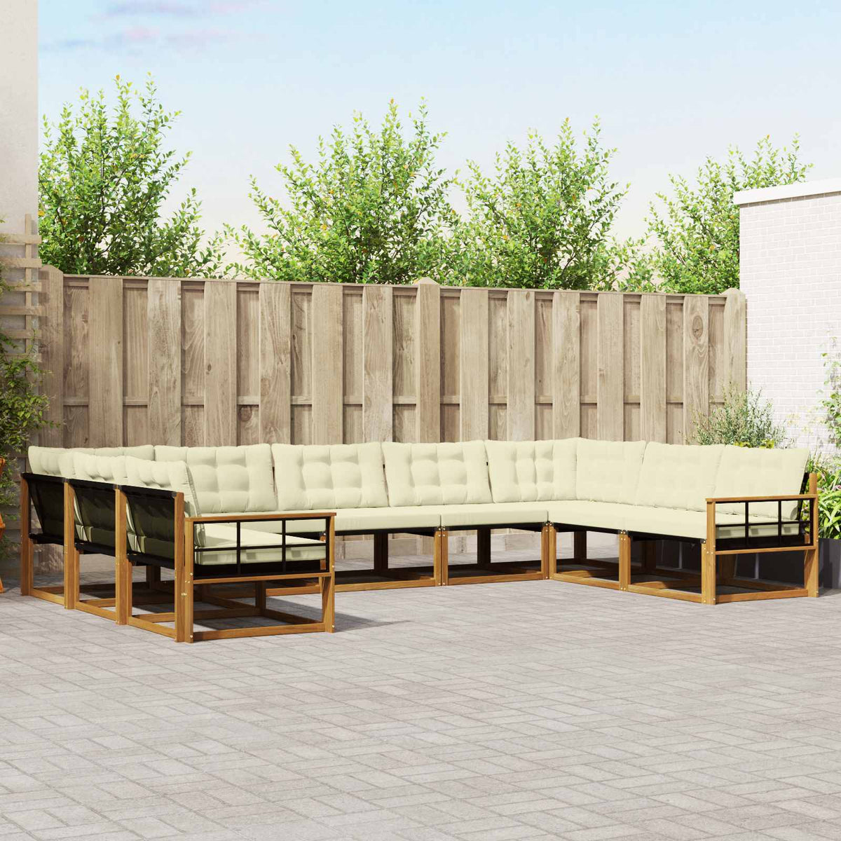 Buiten bankenset met kussen 9 pcs Natuurlijk en Crème is nu te koop bij PeponiXL, paradijselijk wonen!