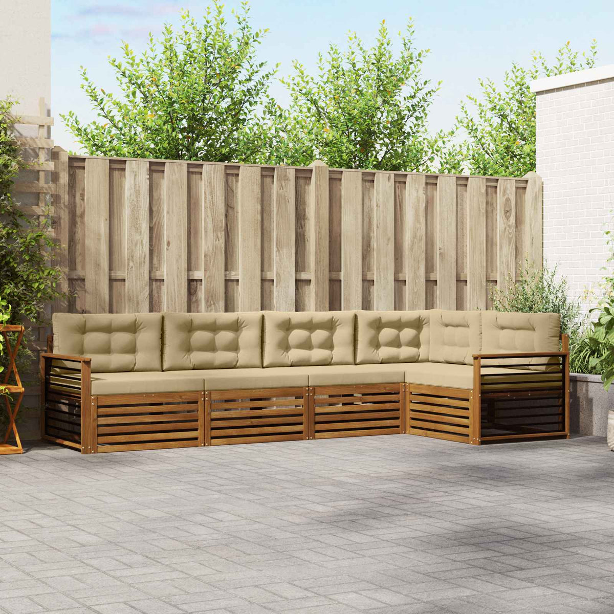 Buiten bankenset met kussen 5 pcs Natuurlijk en Beige is nu te koop bij PeponiXL, paradijselijk wonen!