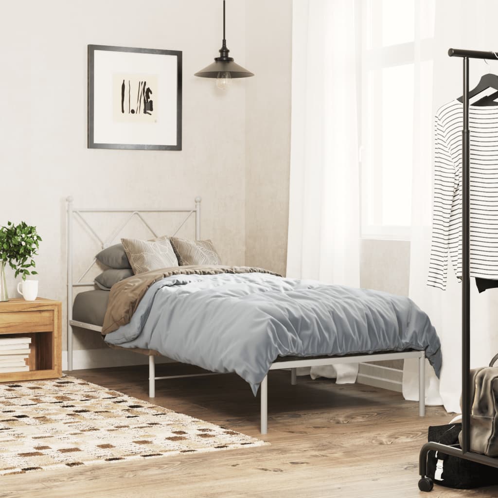 Bedframe met hoofdbord metaal wit 80x200 cm is nu te koop bij PeponiXL, paradijselijk wonen!