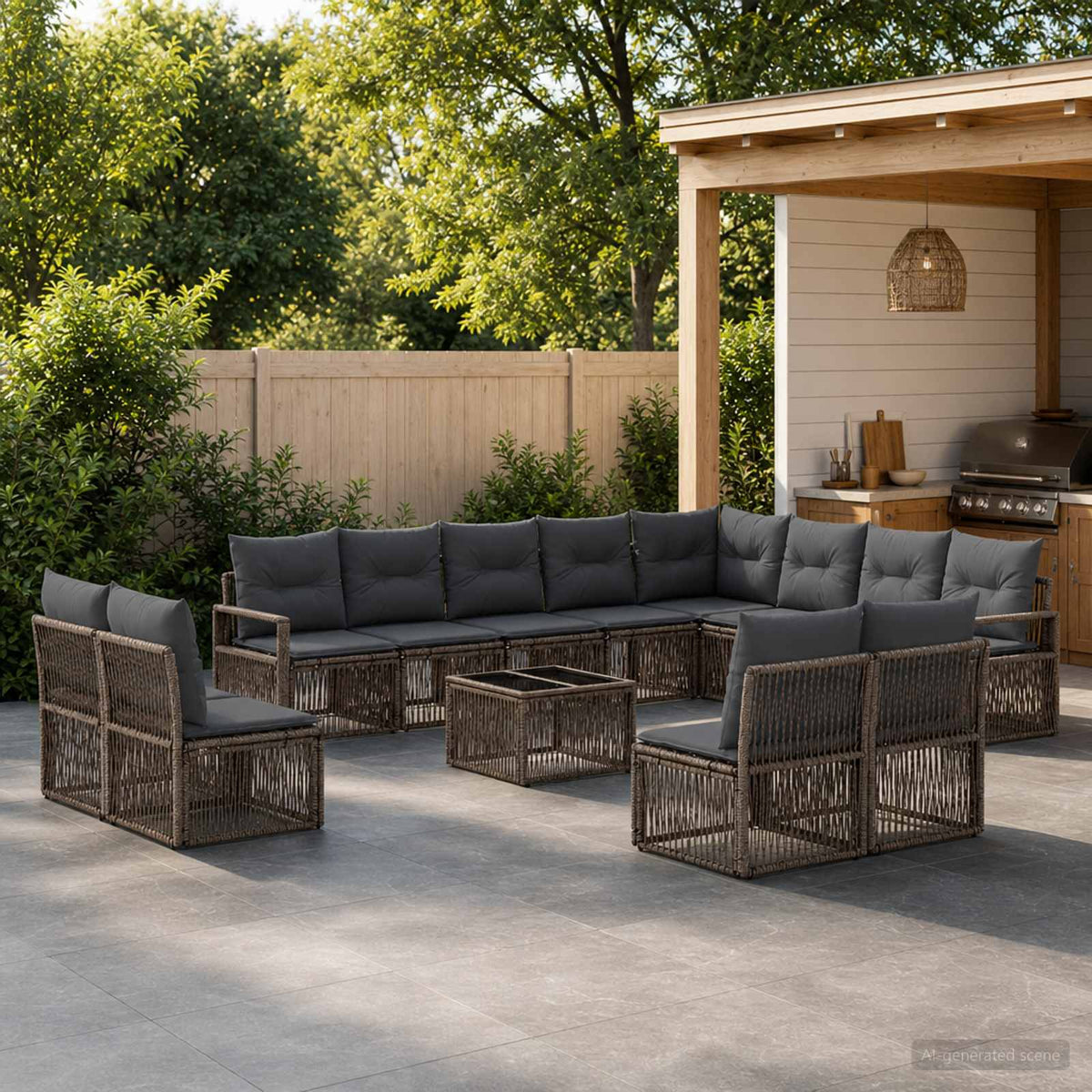 Tuinbankenset 13 pcs Grijs poly rattan is nu te koop bij PeponiXL, paradijselijk wonen!